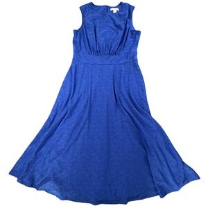 London Times Blue Eyelet Fit & Flare Midi Dress US 10 Lined